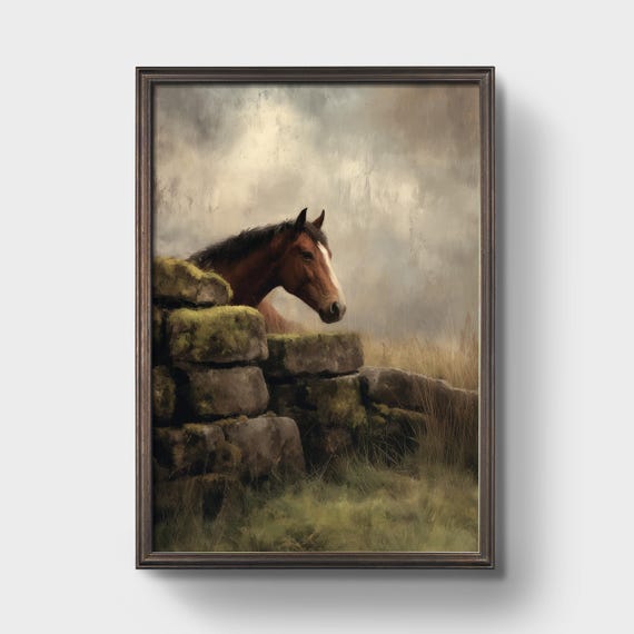 Country Horse In Moody Field Landscape Prints