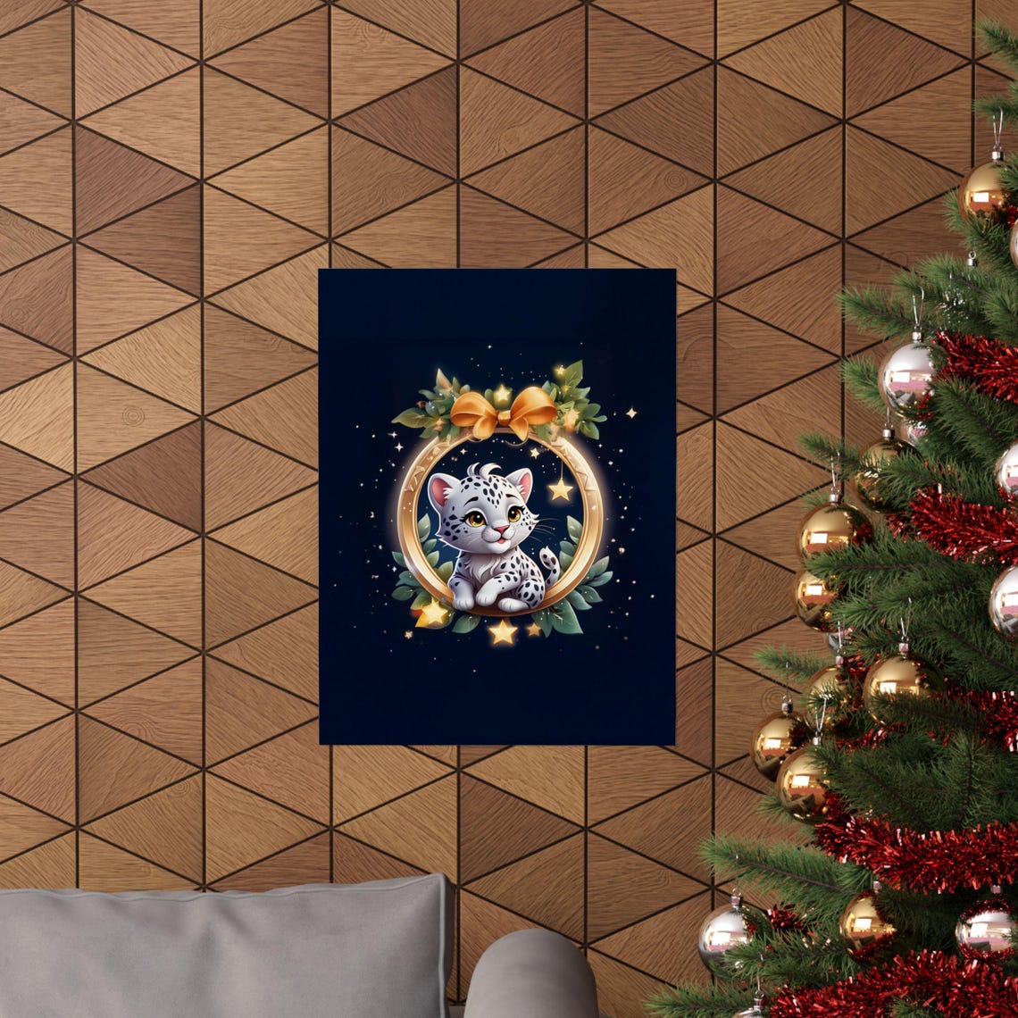 Snow Leopard Cute Baby Leopard, Holiday Decor - Image 4
