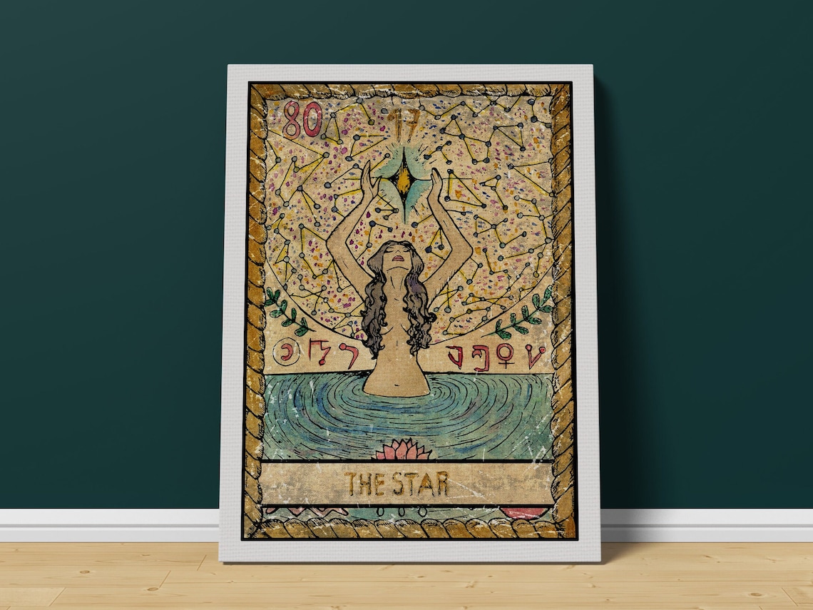 The Star Tarot Card Art Woman Reaching for Star Vintage Poster - Image 3