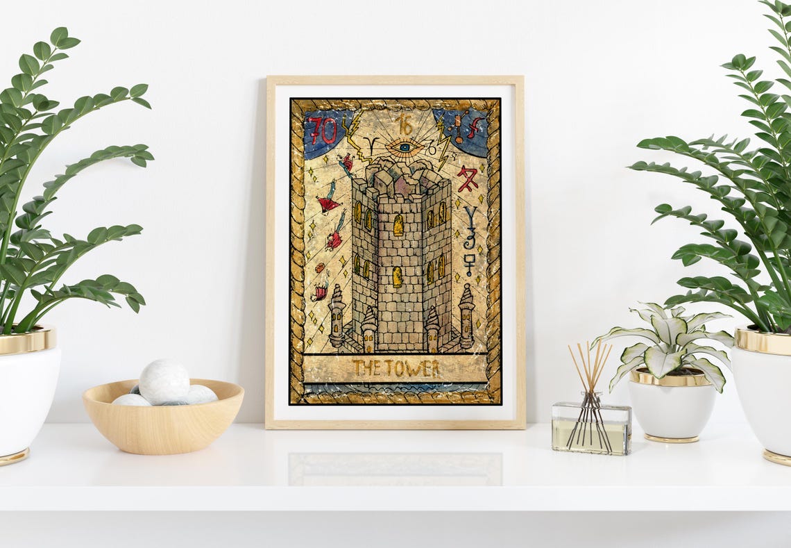 The Tower Tarot Card Wall Art Tarot Card Art Prints Psychic Reading Art Print Tarot Deck Art Knight Tower Art Medieval Castle Art Print - Image 2