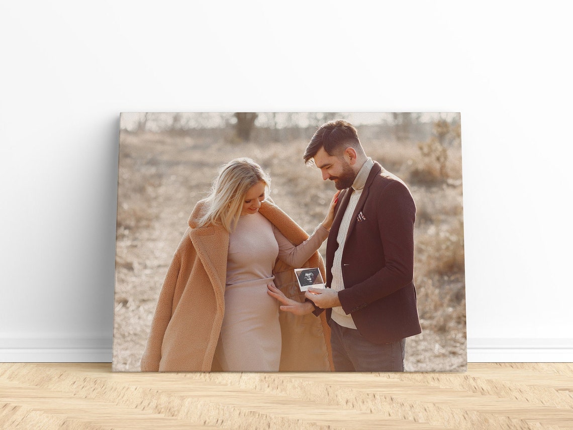 Custom Maternity Photo Canvas Heart Hands Baby Bump Keepsake Poster - Image 2