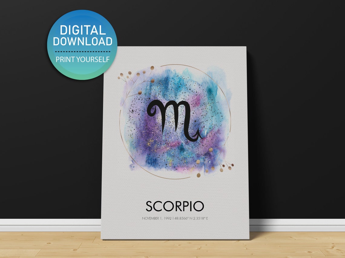 Scorpio Print Zodiac Star Sign Zodiac Scorpio Poster Scorpio Wall Art Scorpio Wall Art Print Scorpio Art
