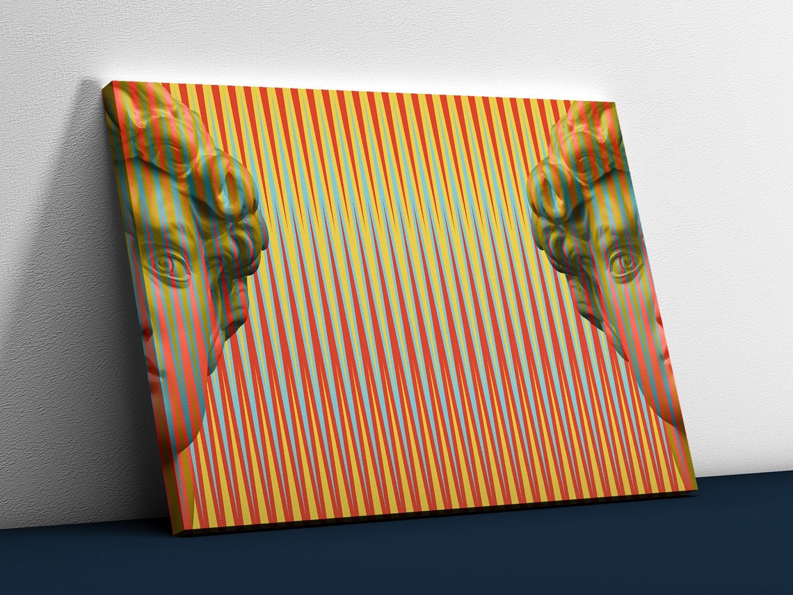 Michelangelo David Pop Art Poster Red Yellow Striped Sculpture Design - Image 2