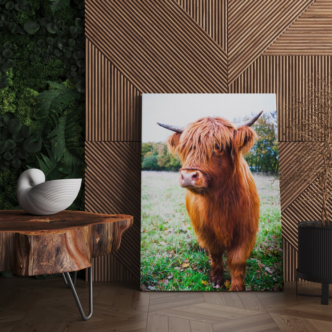 Highland Cow Close Up Portrait in Green Field Cattle Photo Poster - Image 2
