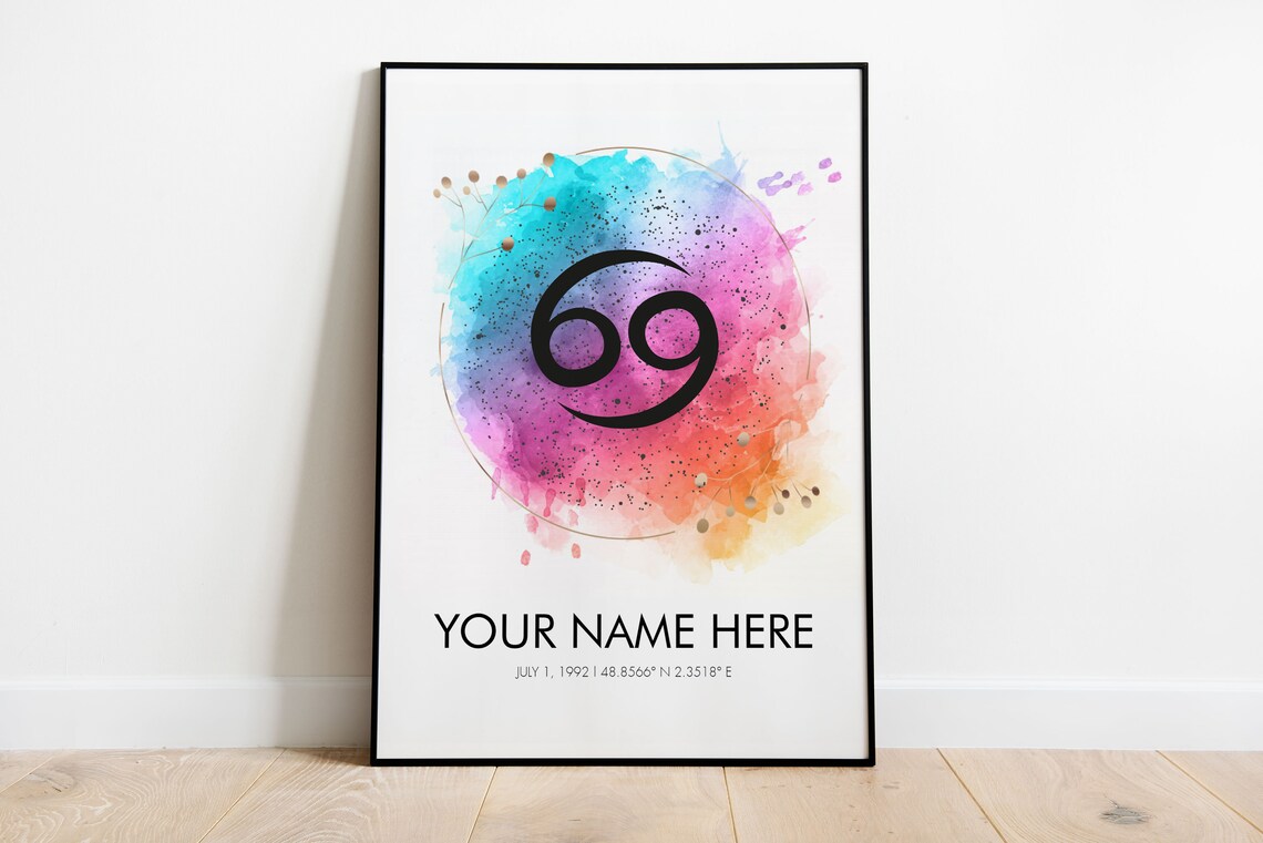 Cancer Zodiac Symbol Watercolor Galaxy Starry Night Art Poster - Image 3