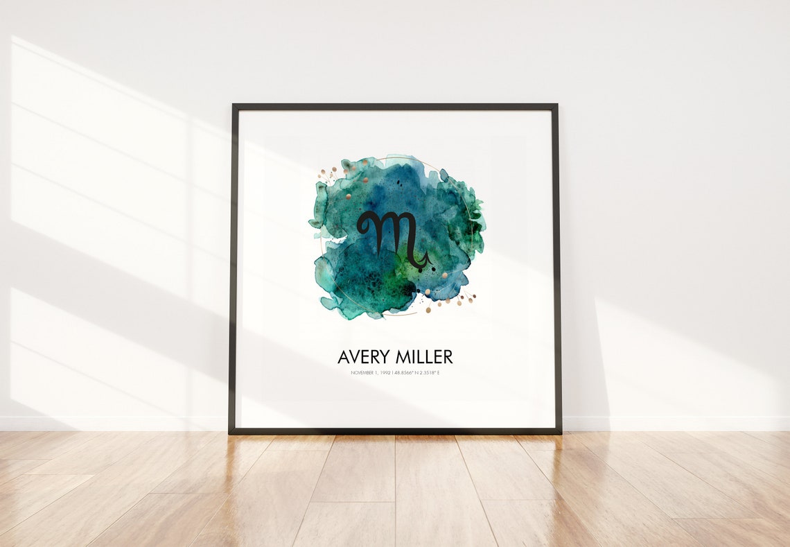 Scorpio Zodiac Symbol Watercolor Galaxy Starry Night Art Poster - Image 2