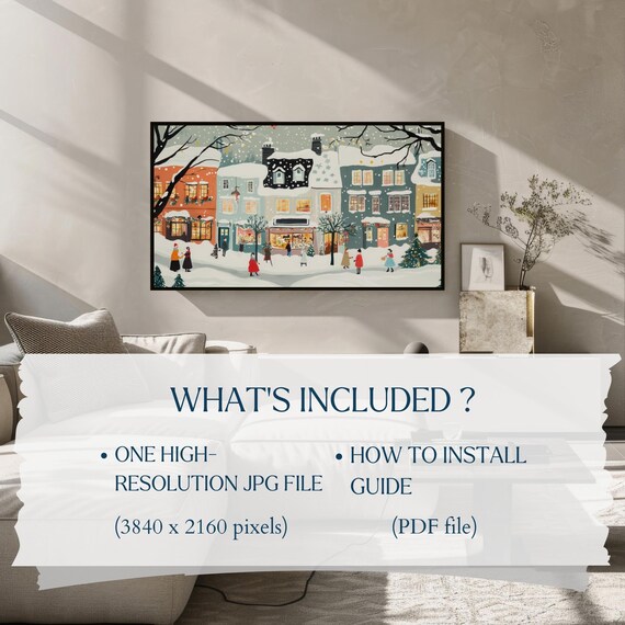Frame TV Art Whats Included Card with Snowy Village Scene Print