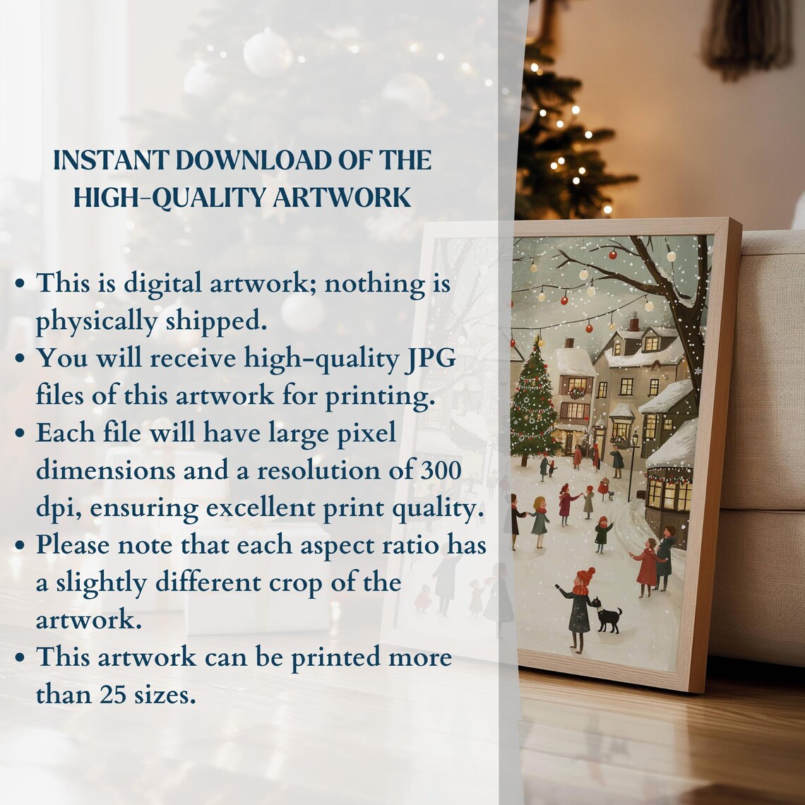 Cozy Christmas Village Square Tree Lights Neutral Winter Poster - Image 3