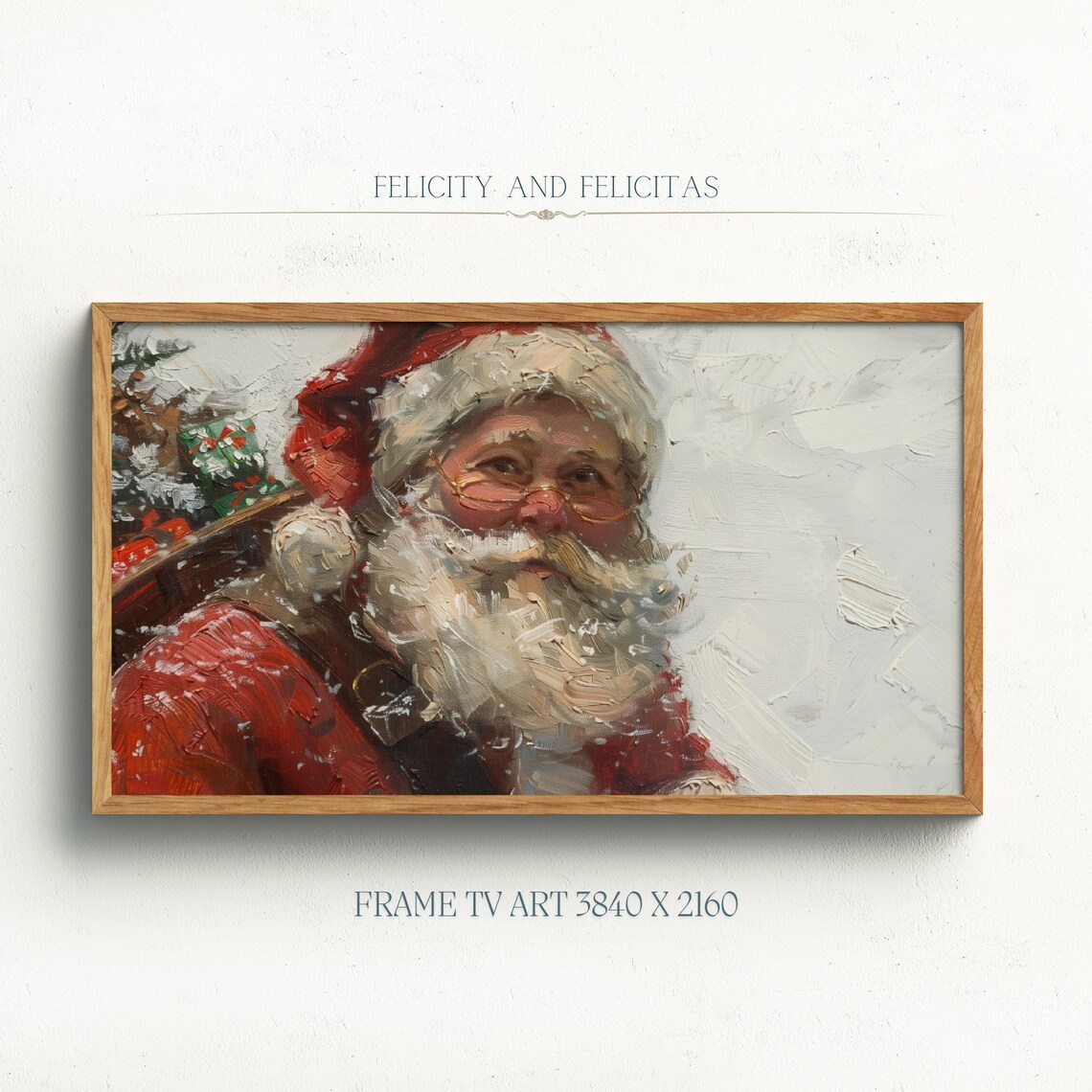 Vintage Santa Claus Portrait Snow Impasto Christmas Wall Art