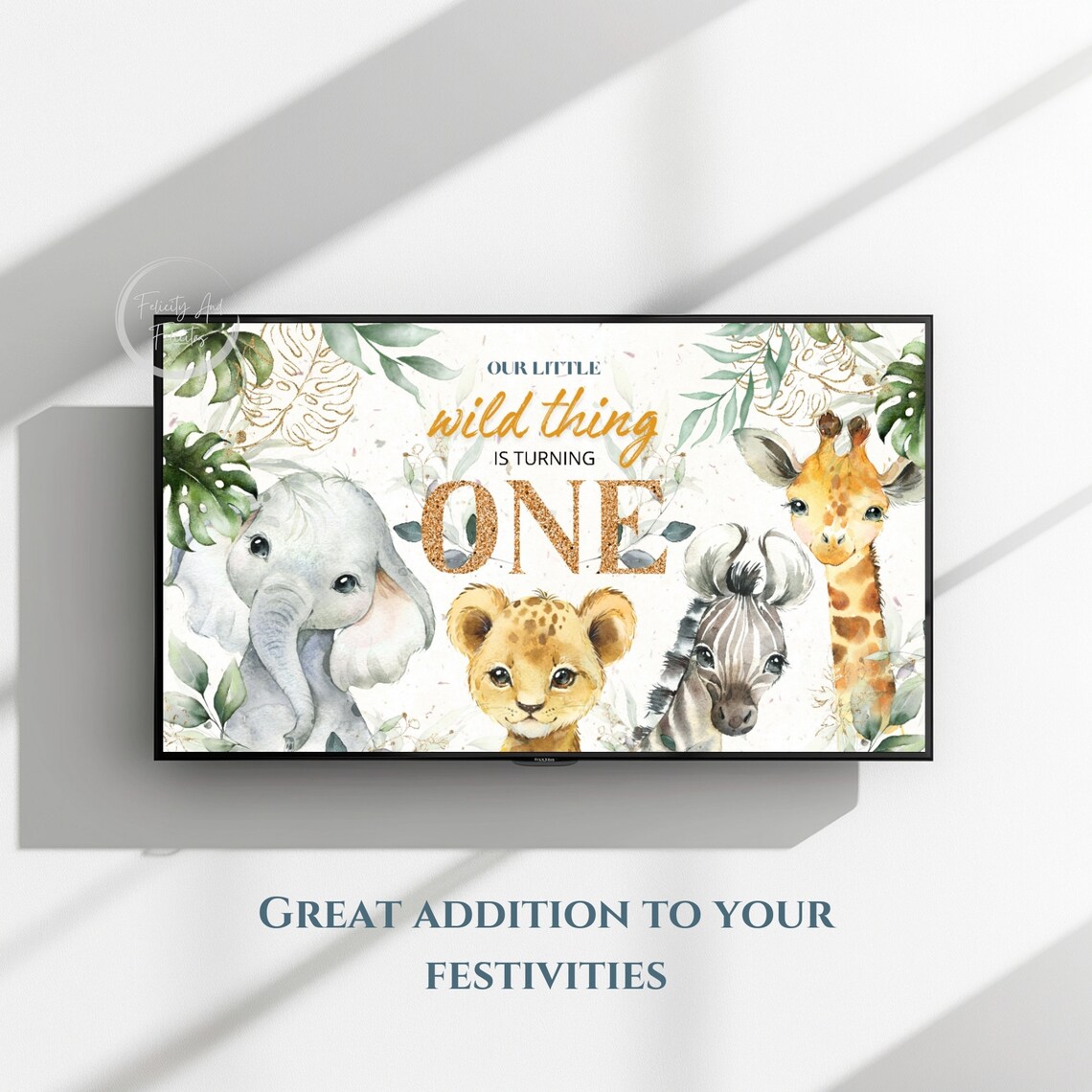 Wild One First Birthday Safari Animals Watercolor TV Art Poster - Image 3