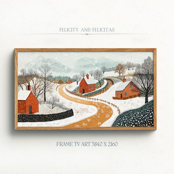 Winter Frame Tv Art Snowy Landscape Painting Cute Winter Home Decor Winter Landscape Artwork Pointilism