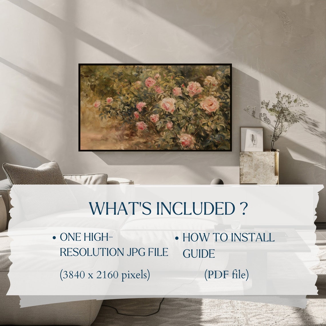 Impressionist Pink Roses Garden Bush Oil Painting Romantic Wall Art - Image 2
