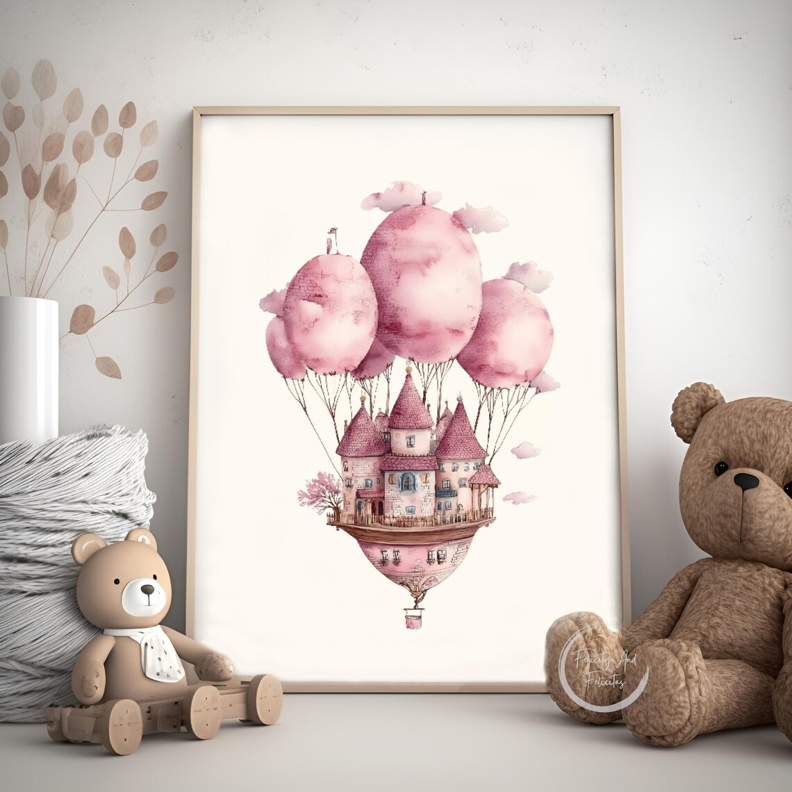 Pink Watercolor Whale Castle Hot Air Balloon Nursery Set of 3 Poster - Image 6