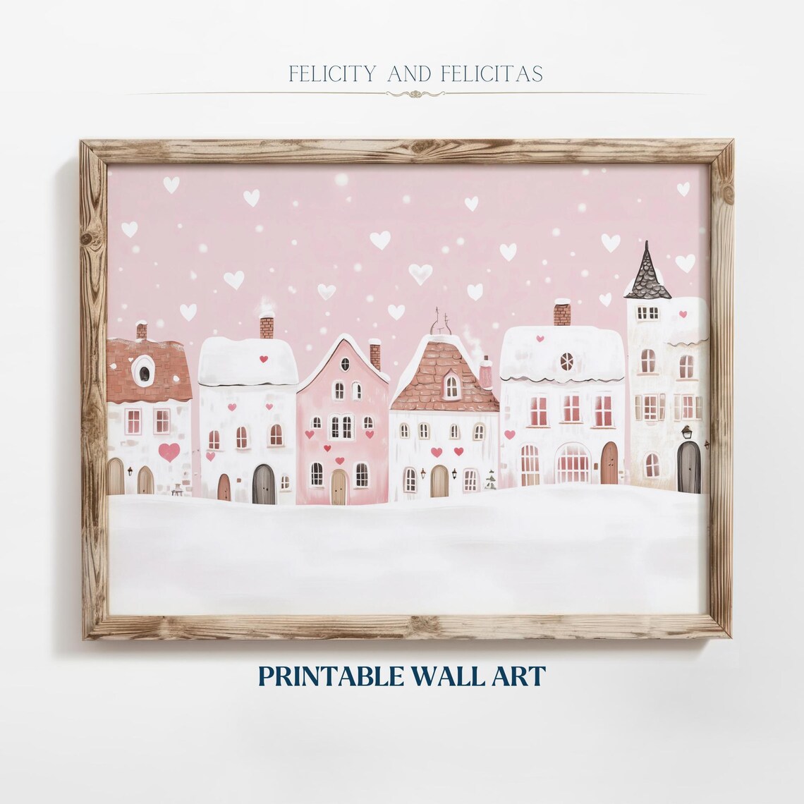 Pink Valentine Village Art, Valentine's Day Wall Art - Image 6