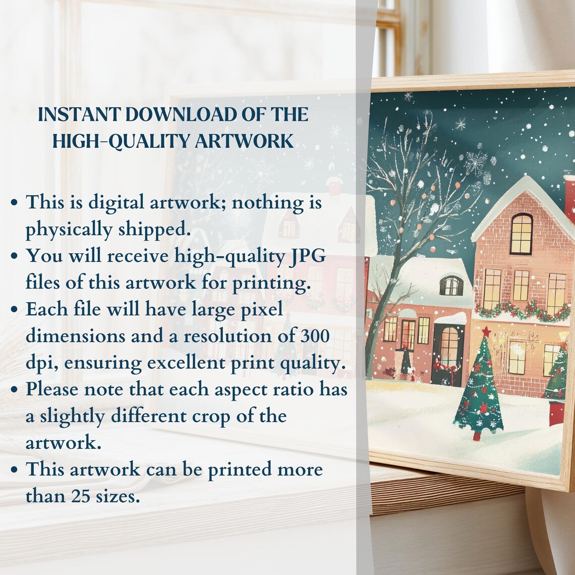 Christmas Evening Red Brick Houses Snow Roofs Street Art Poster - Image 2