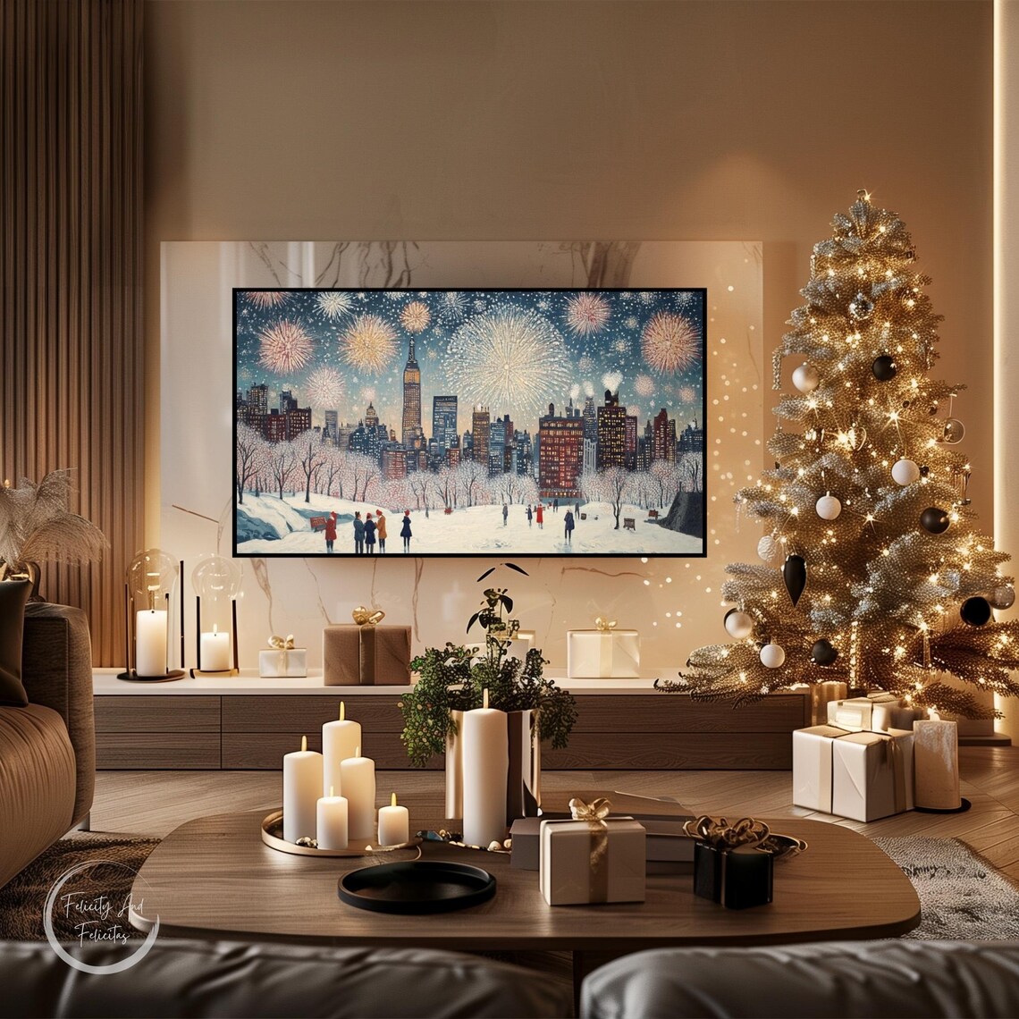 New York City New Years Eve Fireworks Skyline Frame TV Art Poster - Image 3