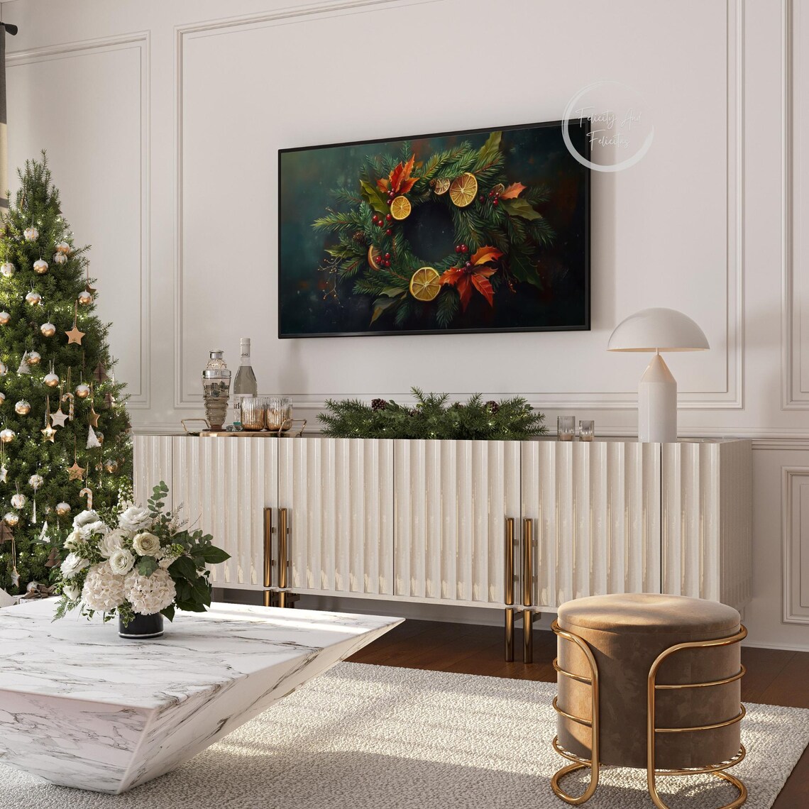 Christmas Botanical Wreath Dried Orange Slices Berries Art Poster - Image 6