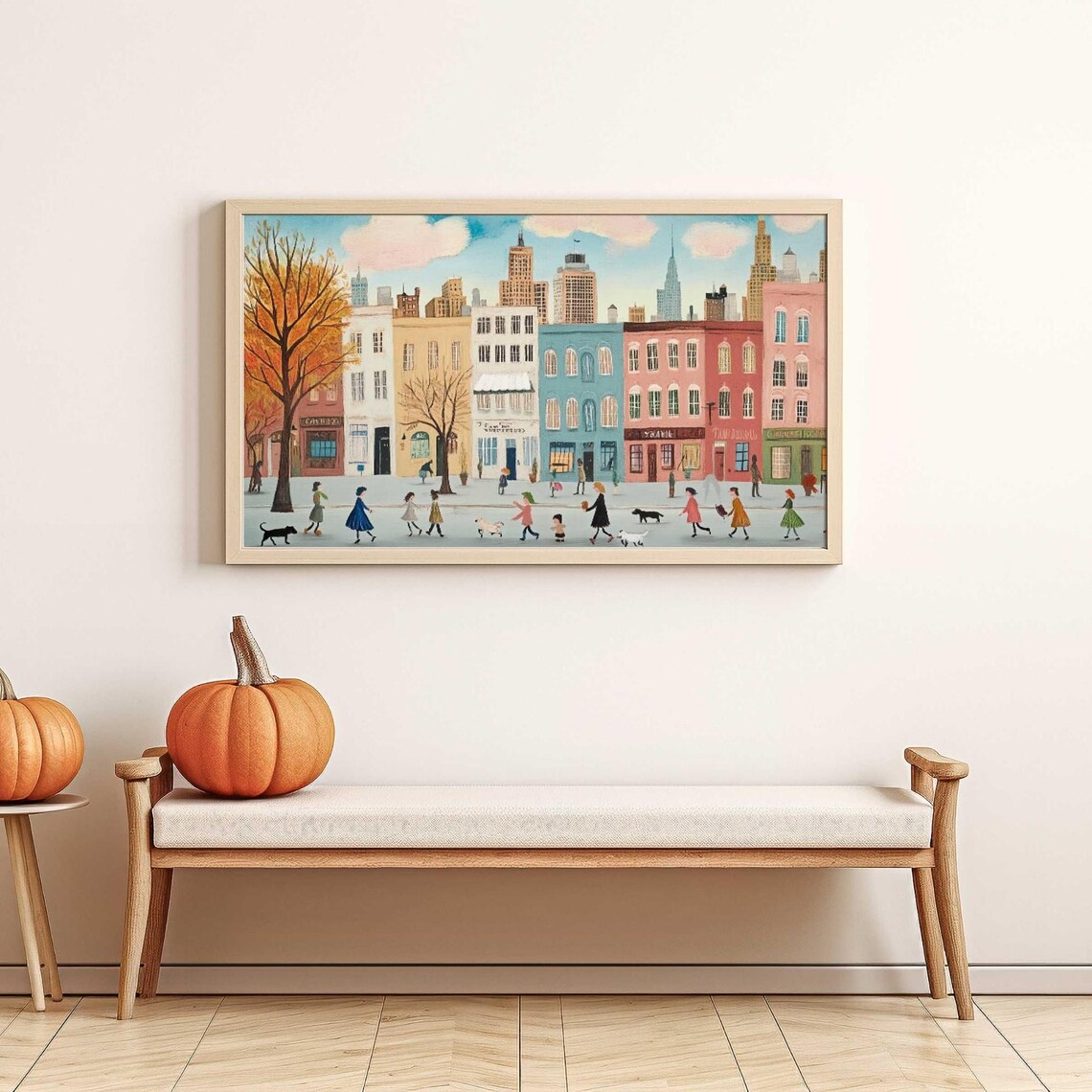 Cozy Autumn City Street Fall Buildings Skyline Frame TV Poster - Image 4
