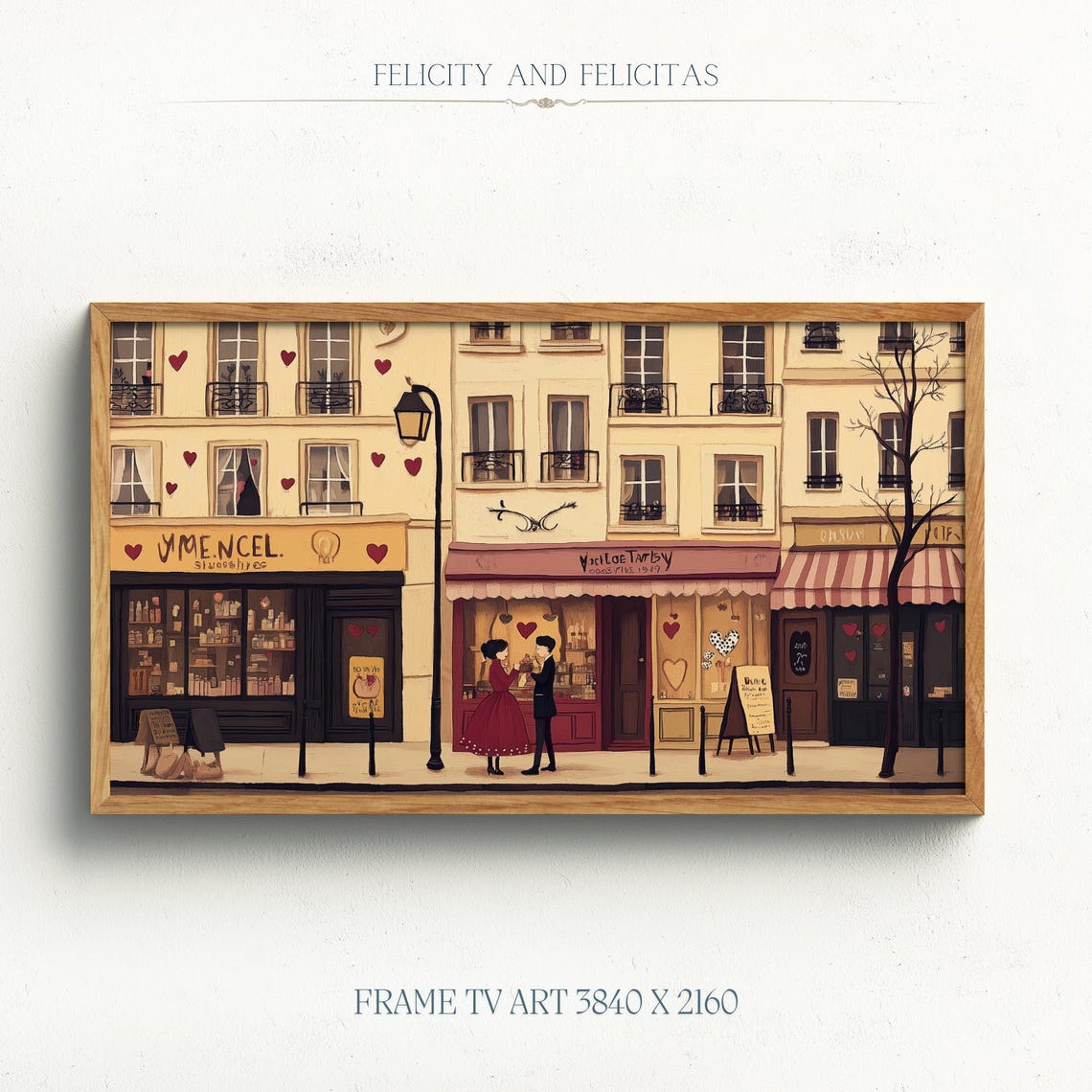 Valentines Day Romantic Paris Street Couple Hearts Vintage Poster