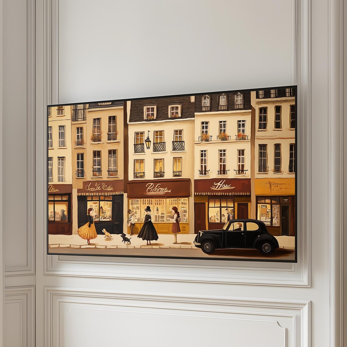 Vintage Paris Street Scene Boutiques Classic Car Stylish Wall Art - Image 5