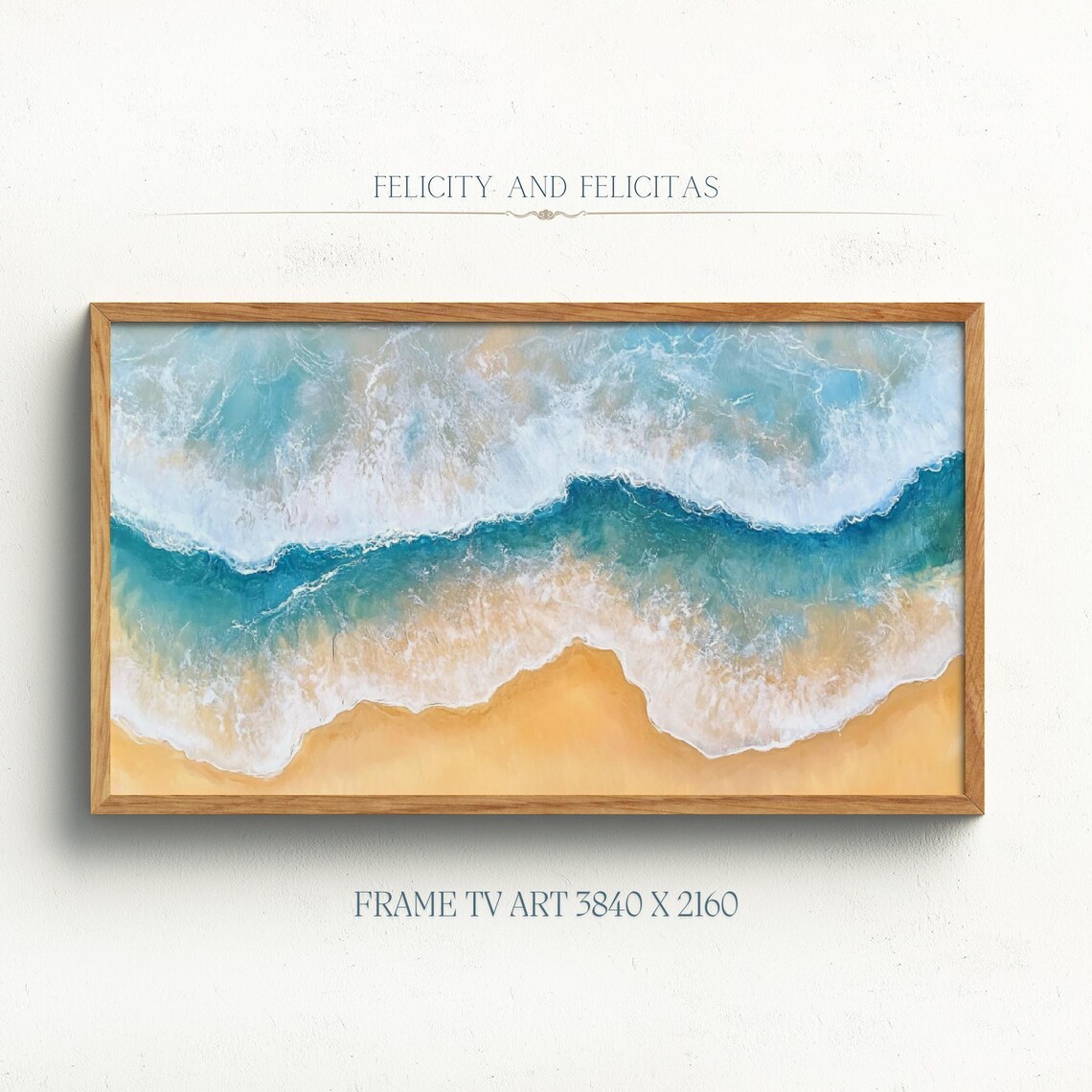 Aerial Ocean Waves Blue and Gold Textured Seascape Abstract Frame TV Art Poster