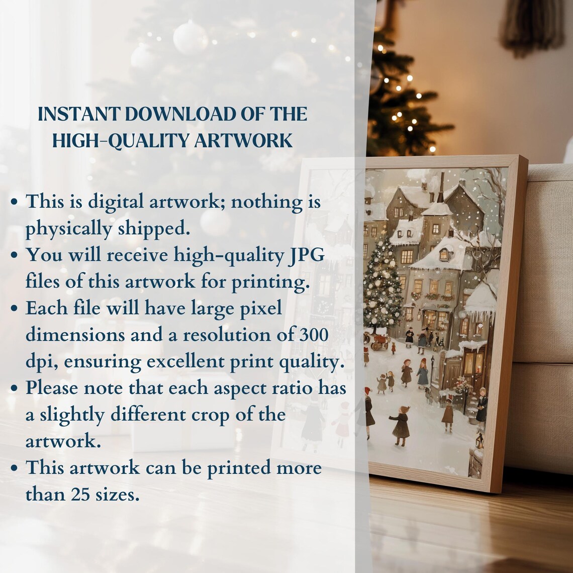 Snowy Winter Village Square Children Big Tree Holiday Poster - Image 3
