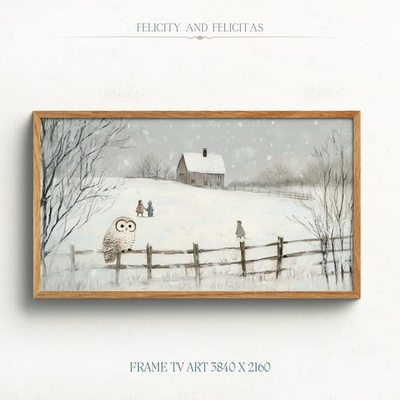 Cute Winter Frame Tv Art Winter Landscape Painting Vintage Owl Art Winter Home Decor