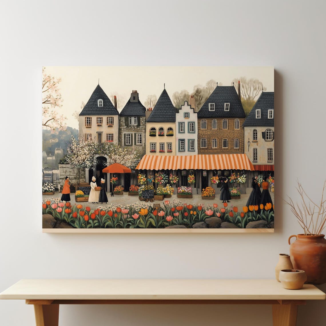 Spring Flower Market Old Town Square Retro Tulip Stalls Poster - Image 5