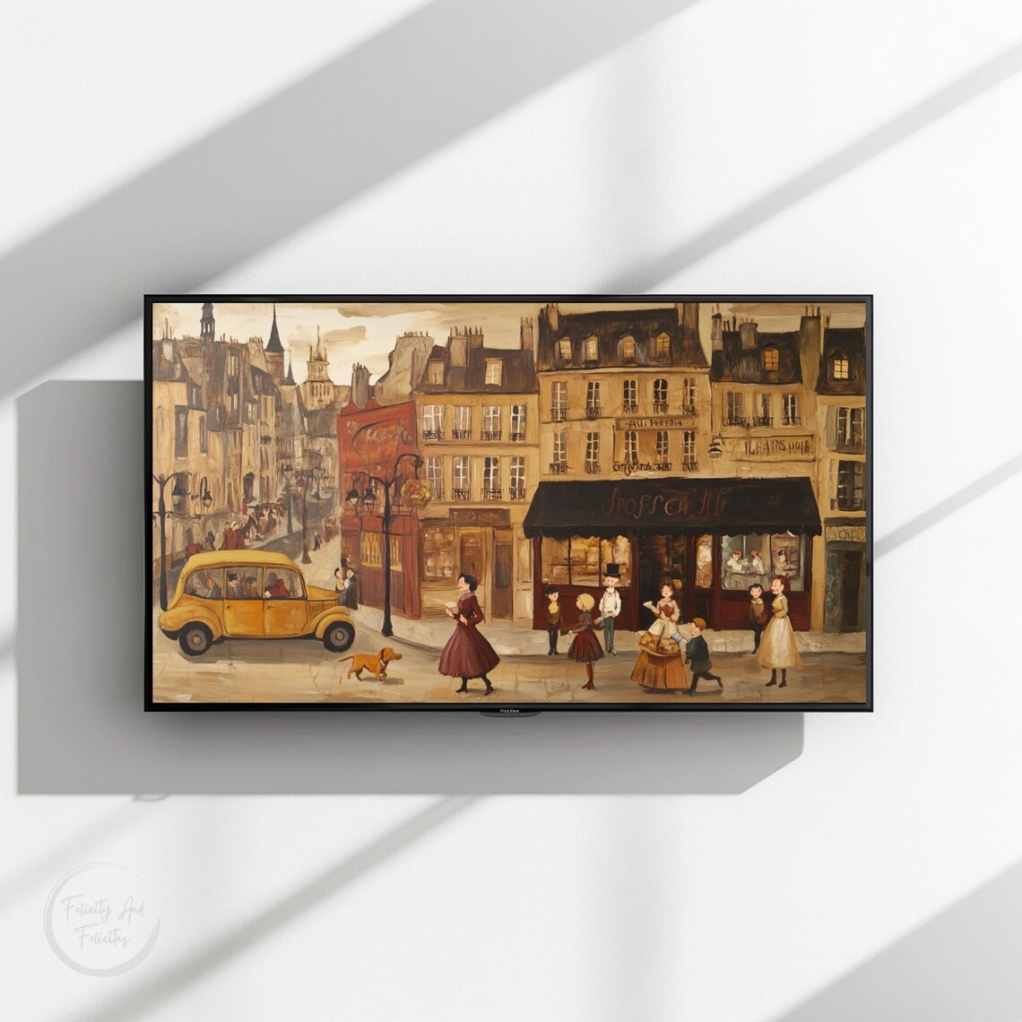 Retro European Town Street Vintage Yellow Car Daily Life Poster - Image 3