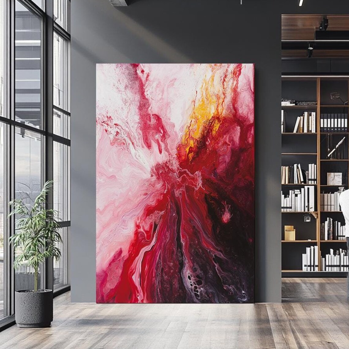 Red Abstract Fluid Art Marble Swirl White Gold Modern Wall Poster