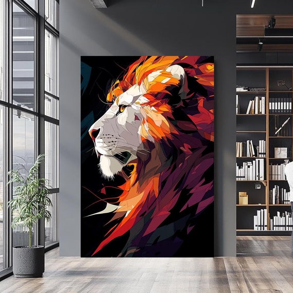 Abstract Lion Wall Art Print Vibrant Colorful Animal Decor Modern Lion Painting Bold Lion Artwork For Home Office
