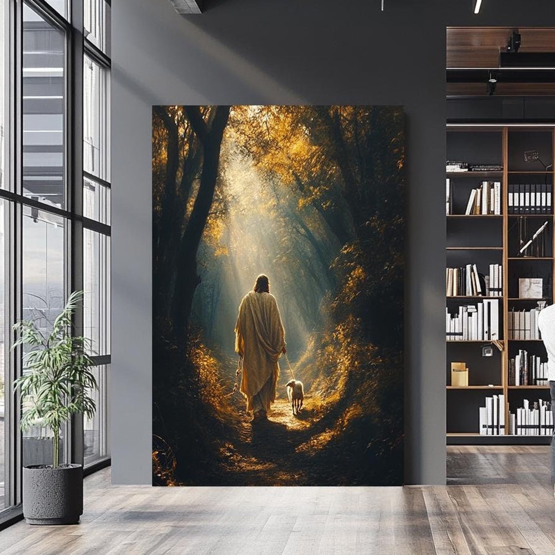 Jesus Christ Walking With Lamb On Sunlit Forest Trail Christian Poster