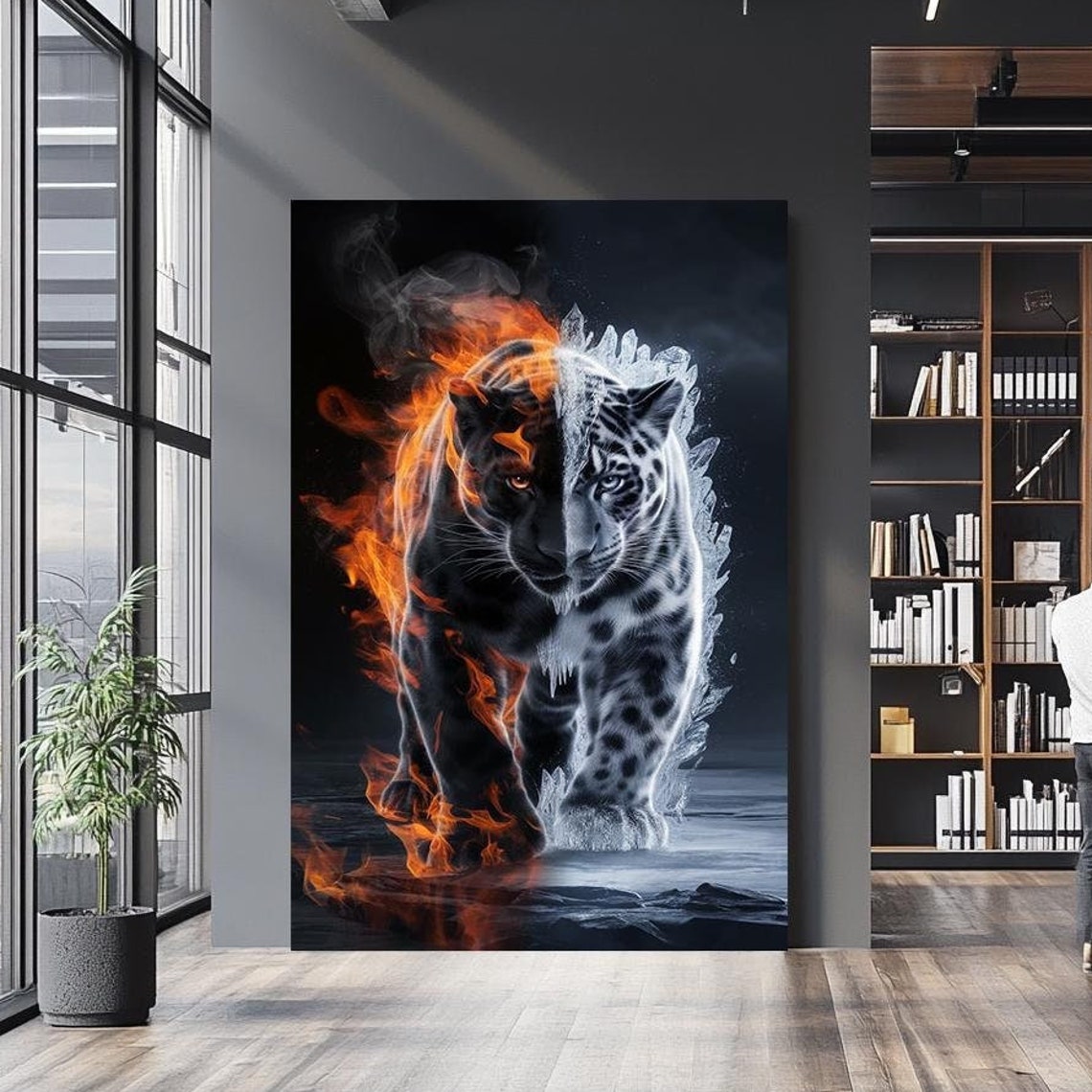 Fire And Ice Tiger Flames Frost Split Dramatic Wildlife Wall Art