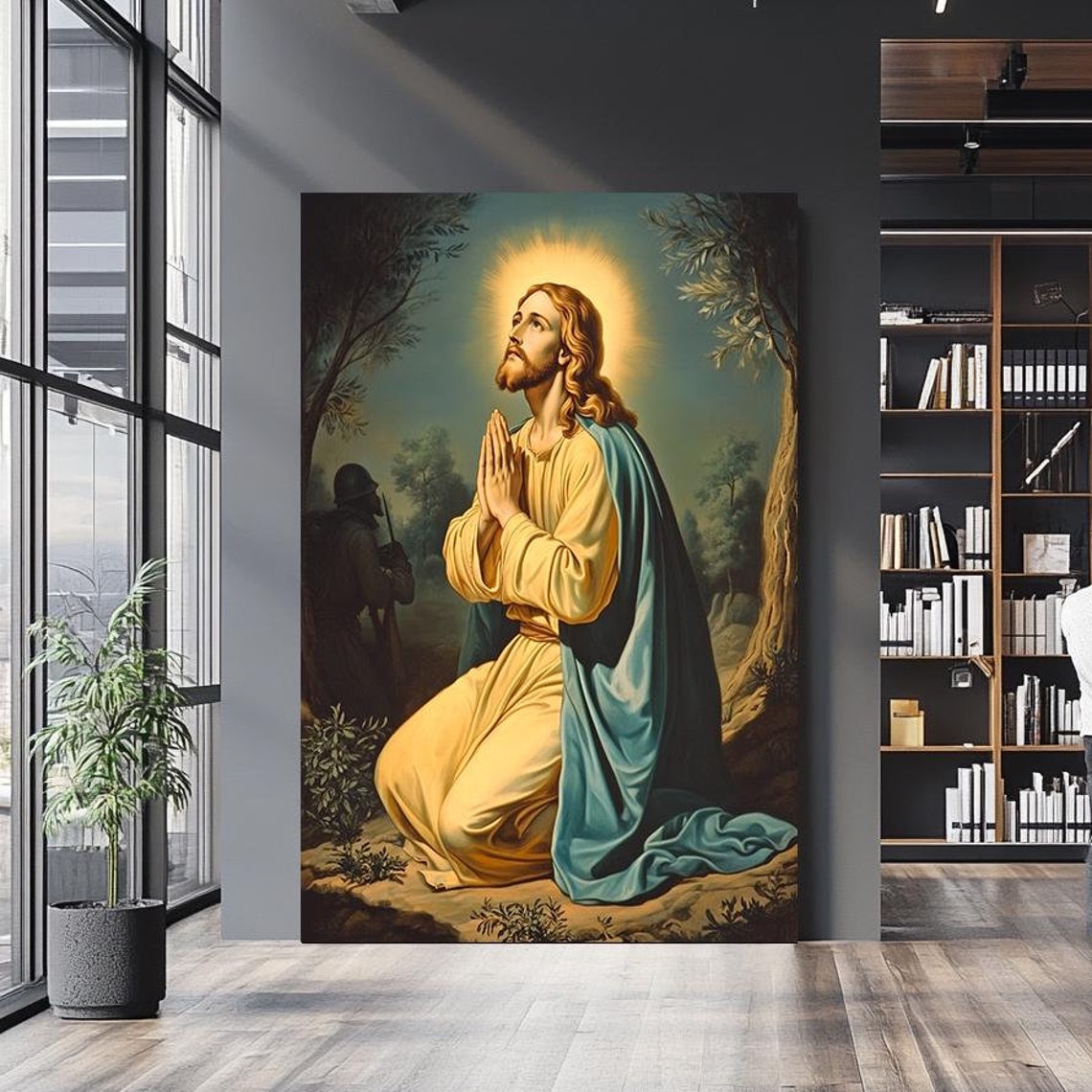 Jesus Christ Praying Gethsemane Halo Kneeling Devotion Art Wall Poster