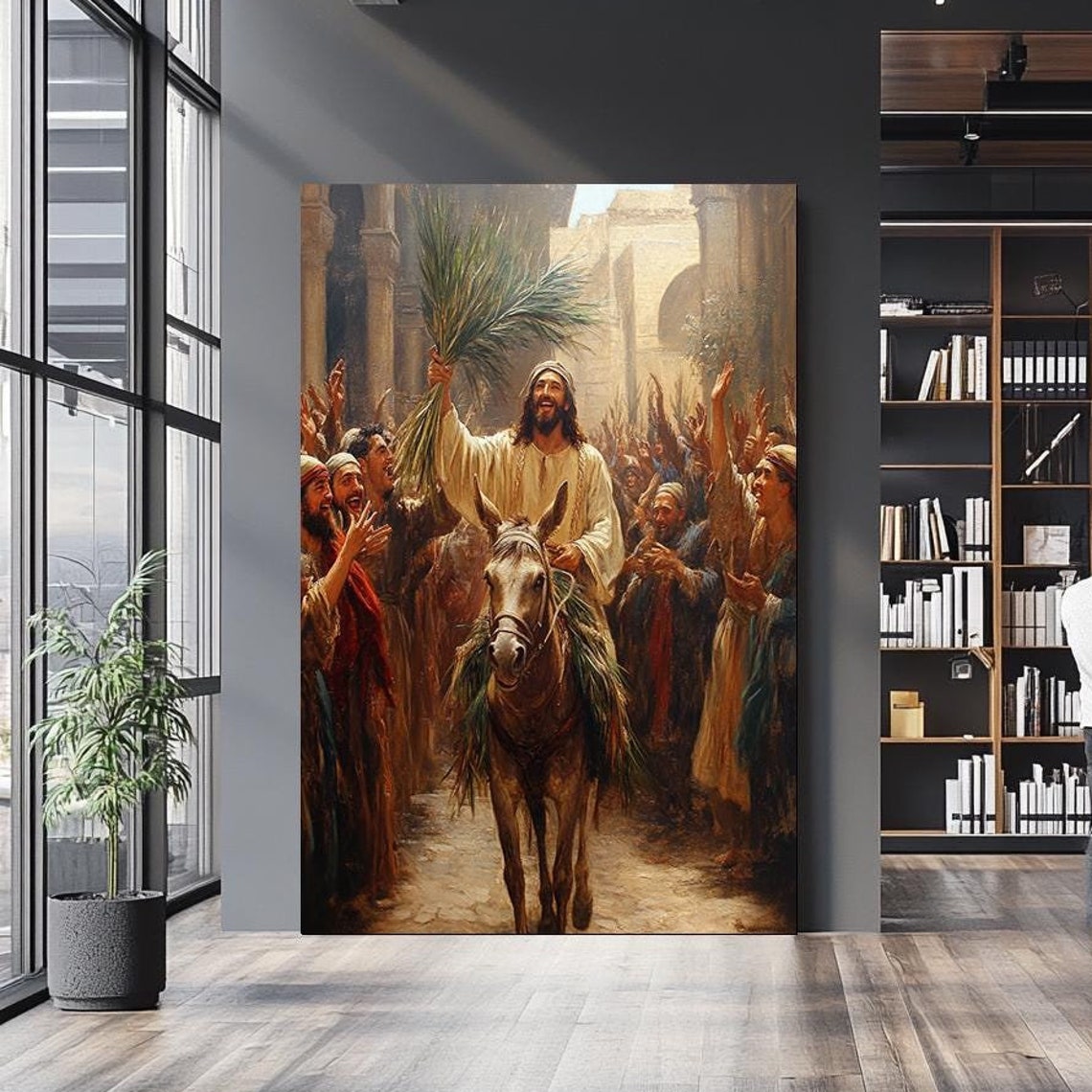 Jesus Triumphal Entry On Donkey With Palm Branch Crowd Wall Art