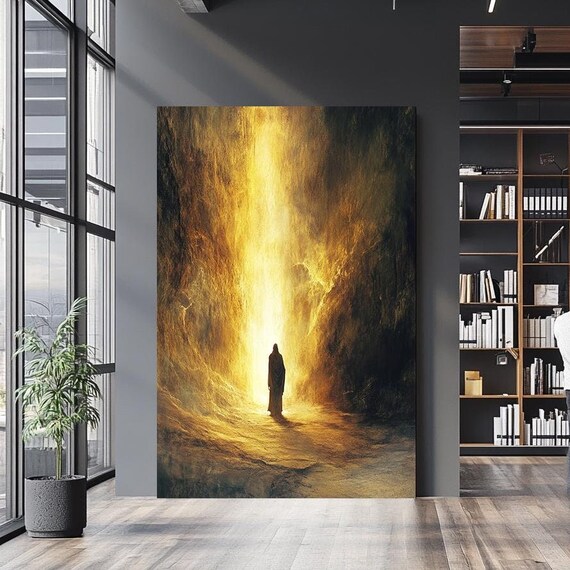 Jesus Walking Toward Heavenly Light In Dark Cave Resurrection Poster