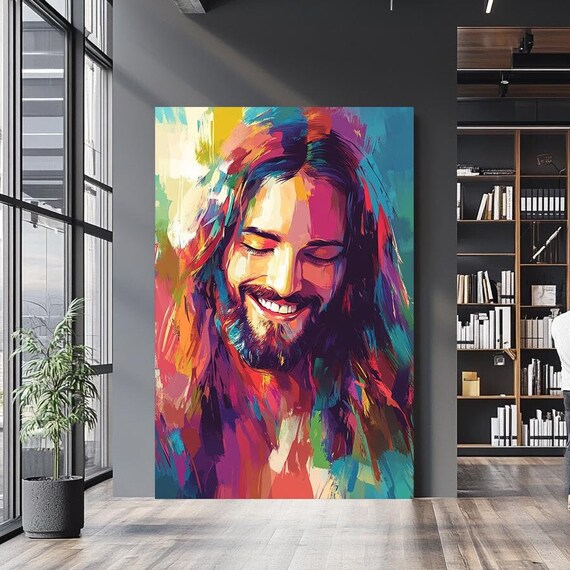 Jesus Christ Colorful Abstract Smiling Portrait Modern Joyful Wall Poster
