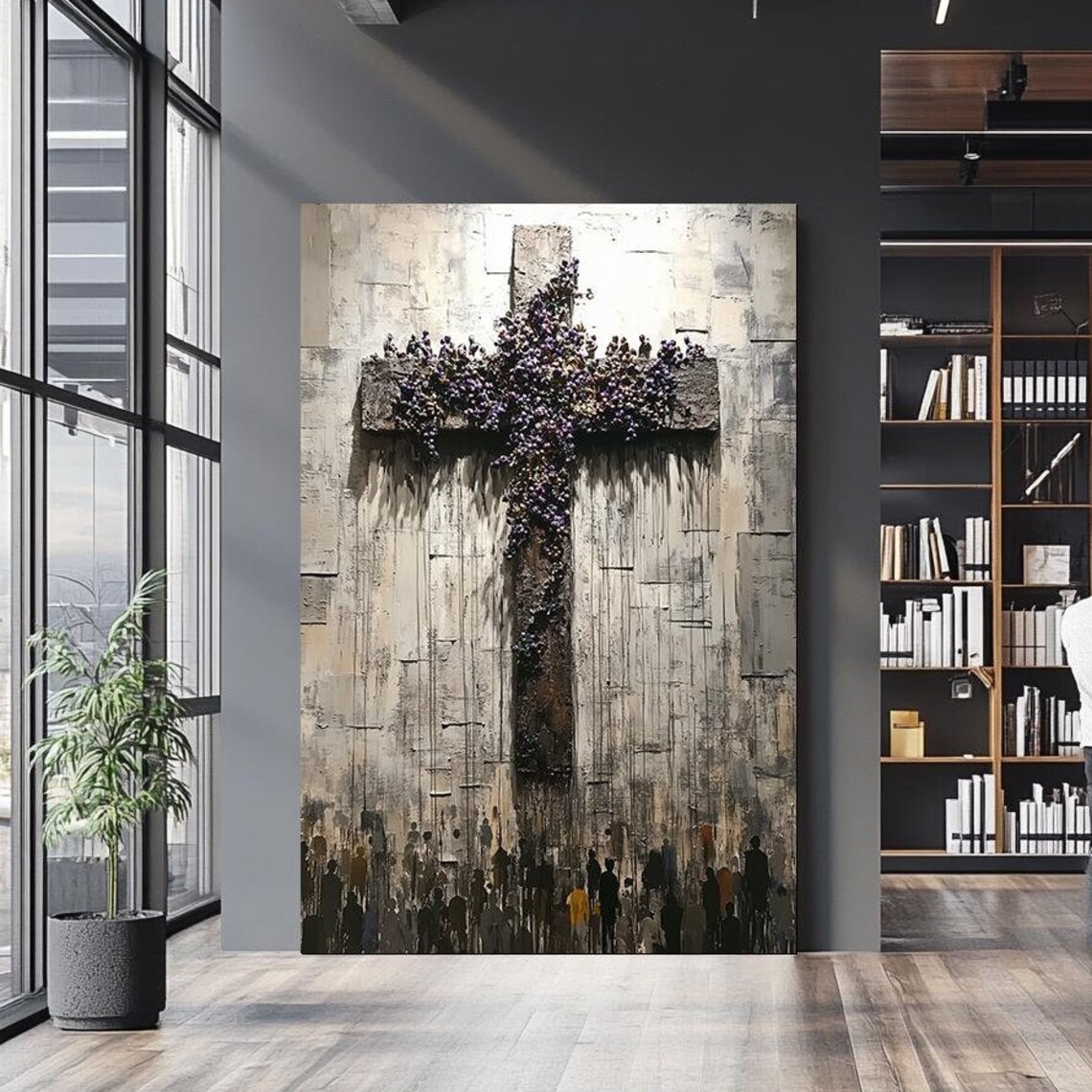 Rustic Floral Cross Purple Blossoms Weathered Wood Christian Art Poster