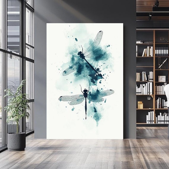Dragonfly Watercolor Wall Art Elegant Nature Inspired Print With Blue Tones Minimalist Artwork For Modern Home Decor