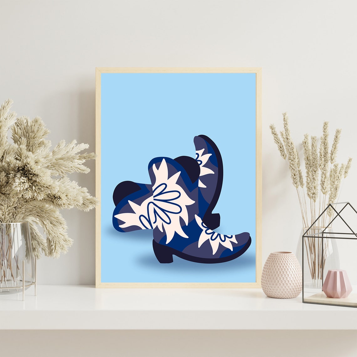 Western Cowgirl Boot Wall Art Instant Coastal Cowgirl Teen Cowgirl Bedroom Dcor Preppy Dorm Room Blue Preppy Tween Wall Art West01 - Image 7