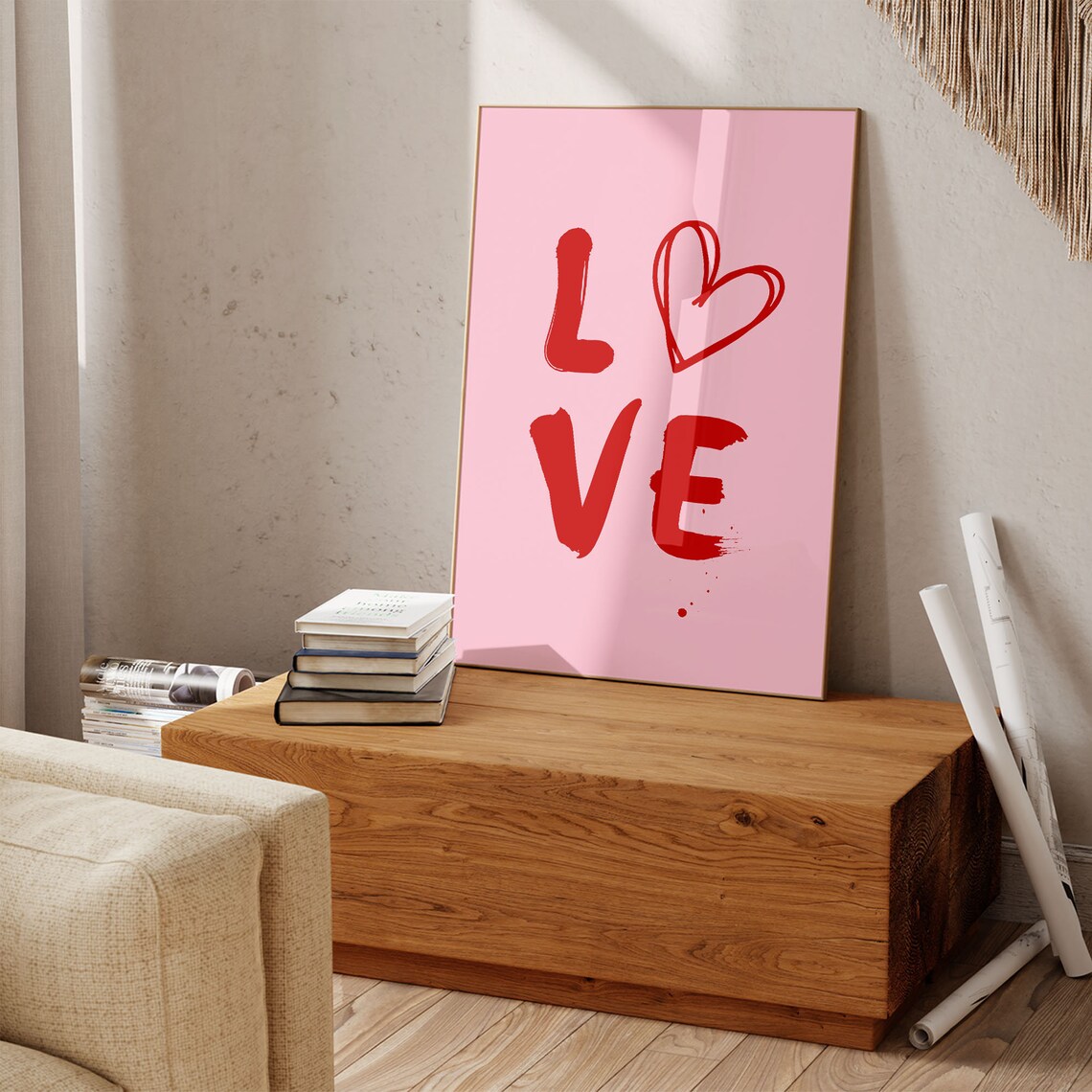 Love Typography Pink Preppy Valentine Room Decor Heart Poster - Image 3