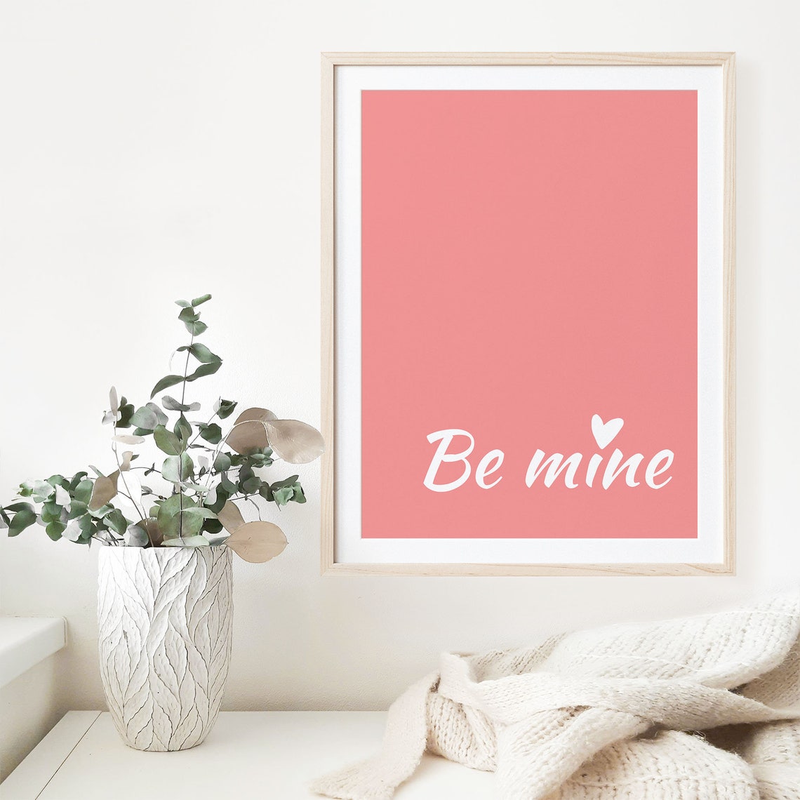 Romantic Be Mine Script Coral Pink Valentine Heart Wall Poster - Image 4