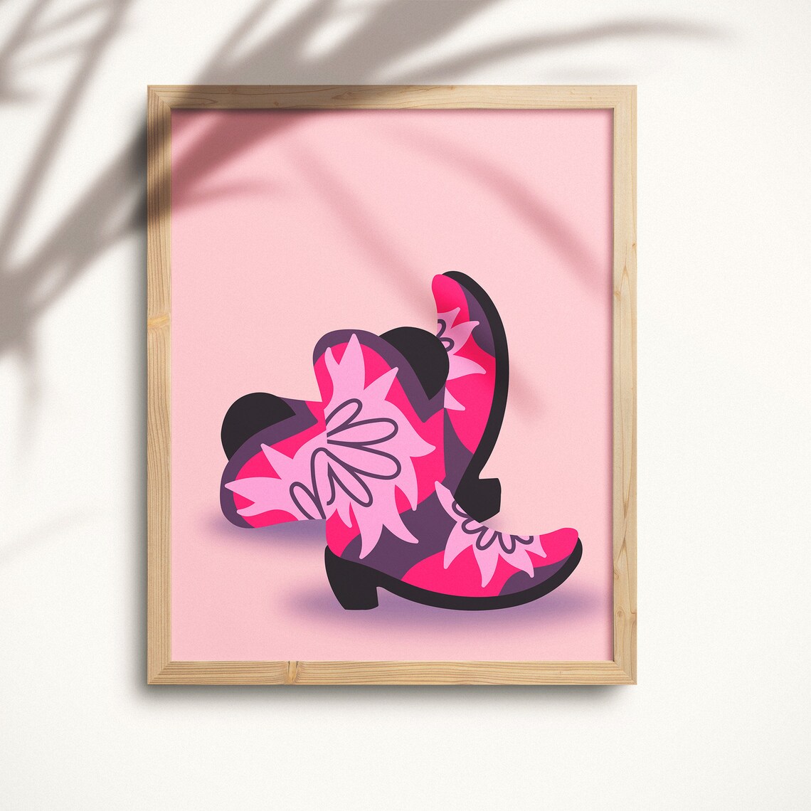 Pink Floral Cowboy Boots Girly Western Coastal Cowgirl Wall Art