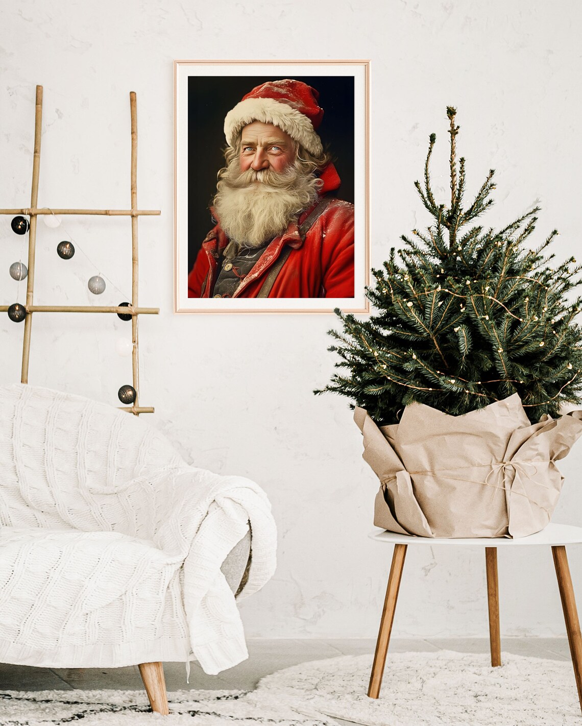 Santa Claus Red Suit Portrait Dark Background Vintage Christmas Poster - Image 4
