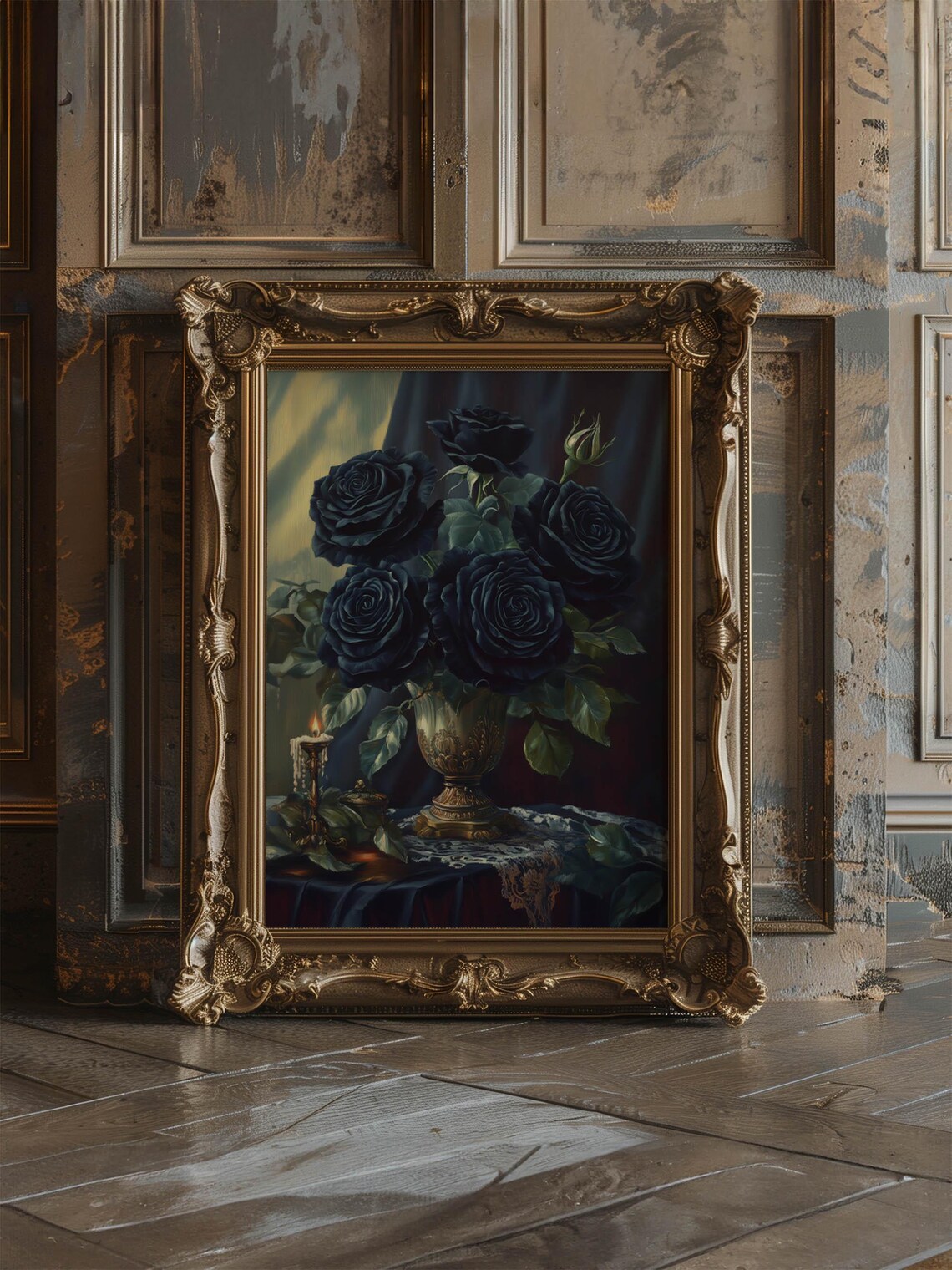 Black Roses Candlelit Still Life Moody Gothic Rose Art Poster - Image 8