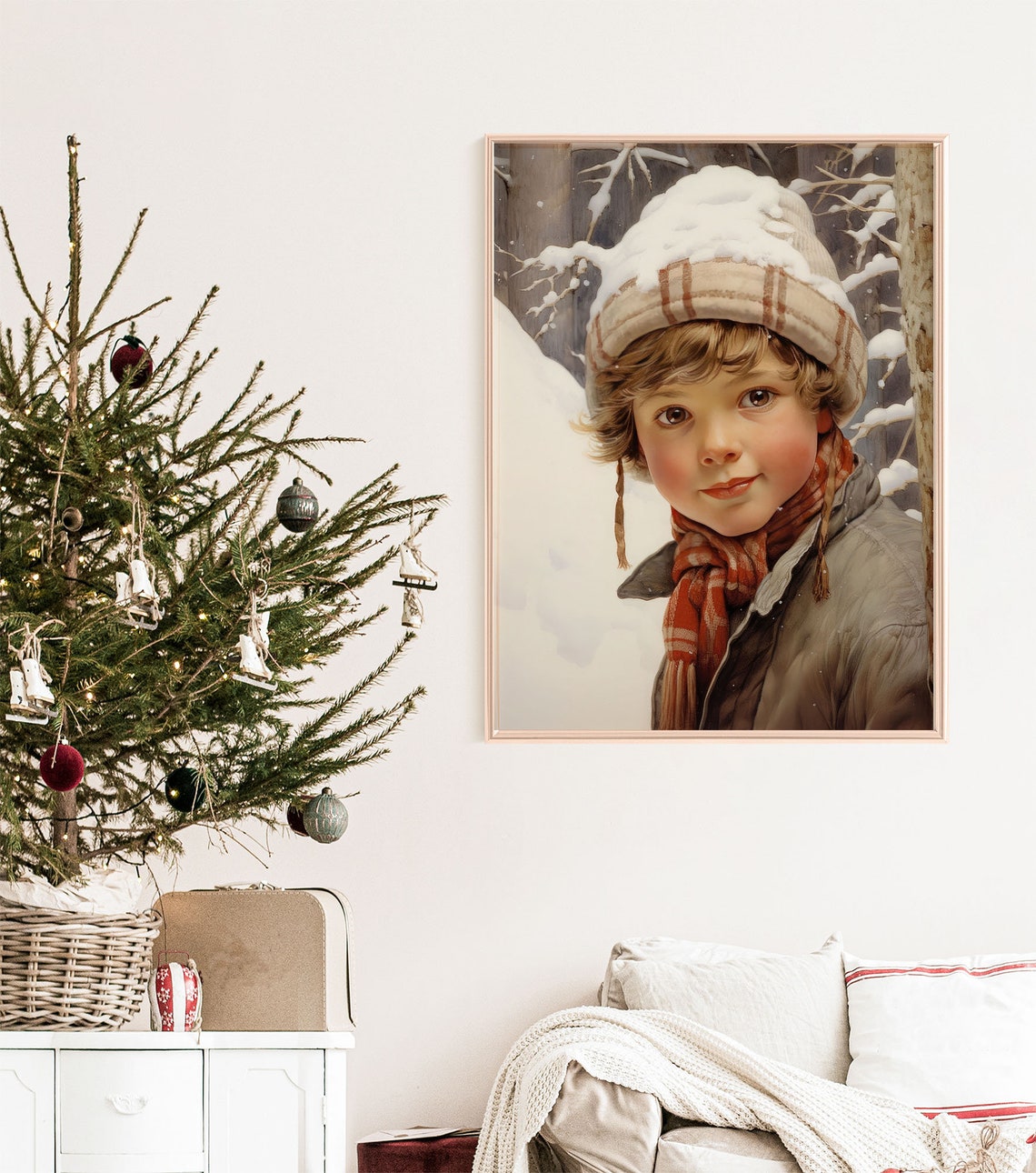 Rosy Cheeked Boy Snowy Cap Winter Portrait Vintage Holiday Poster - Image 8