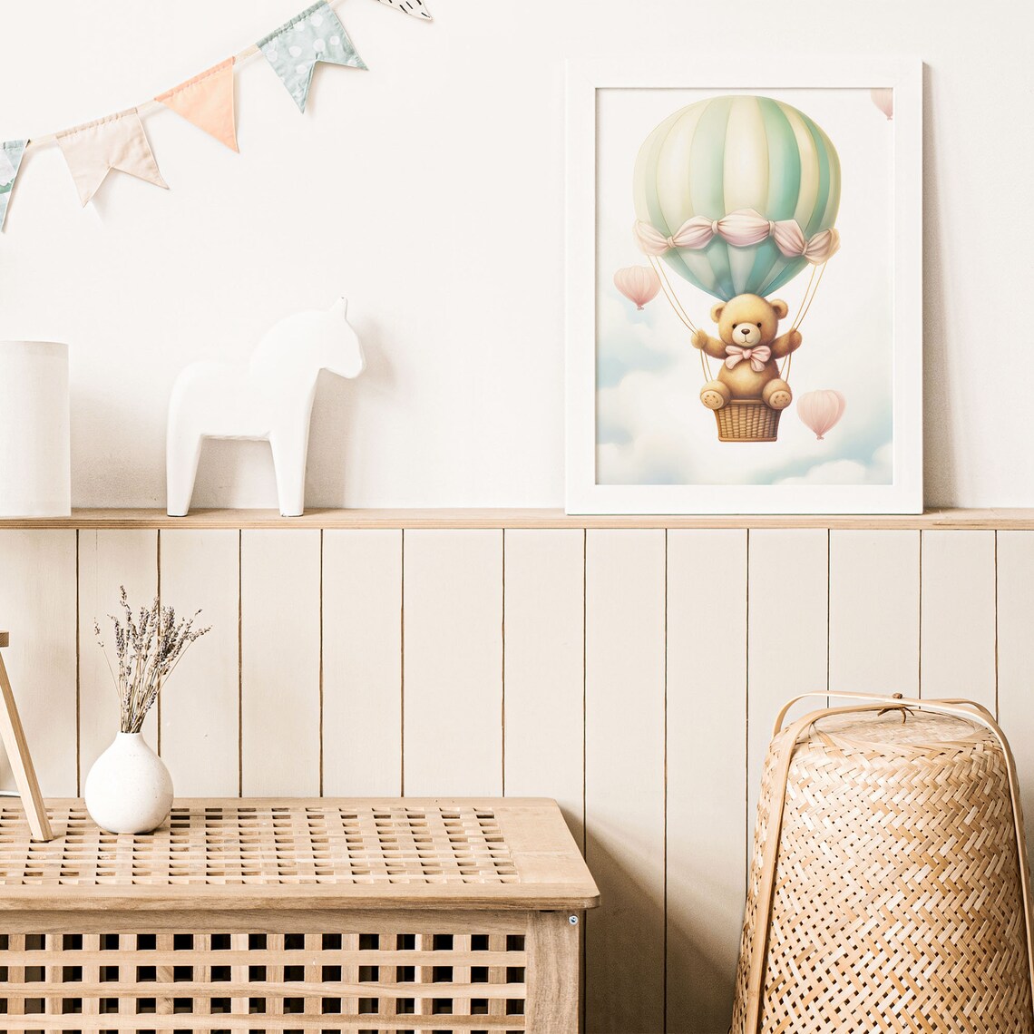 Teddy Bear in Hot Air Balloon Pastel Nursery Baby Room Decor Poster - Image 5