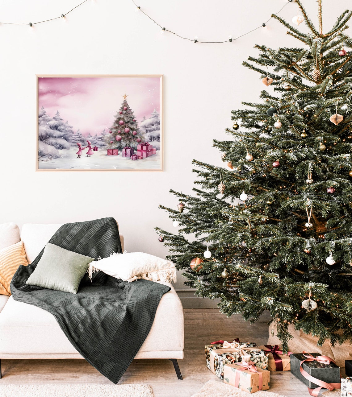Pink Christmas Girls Gift Exchange Snowy Forest Holiday Poster - Image 2