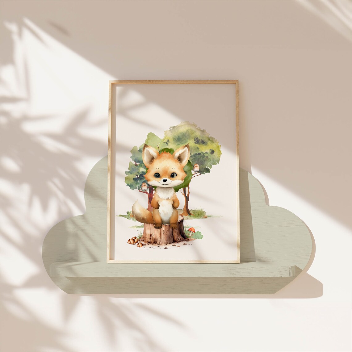 Baby Fox Tree Stump Watercolor Woodland Nursery Animal Poster - Image 7
