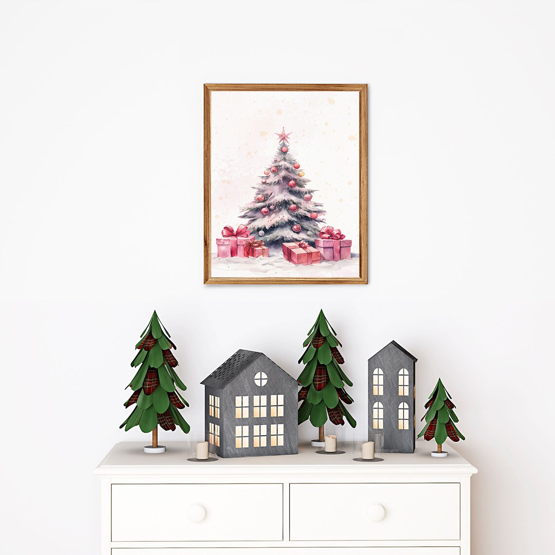 Blush Pink Christmas Tree Watercolor Ornaments Gifts Wall Poster - Image 6